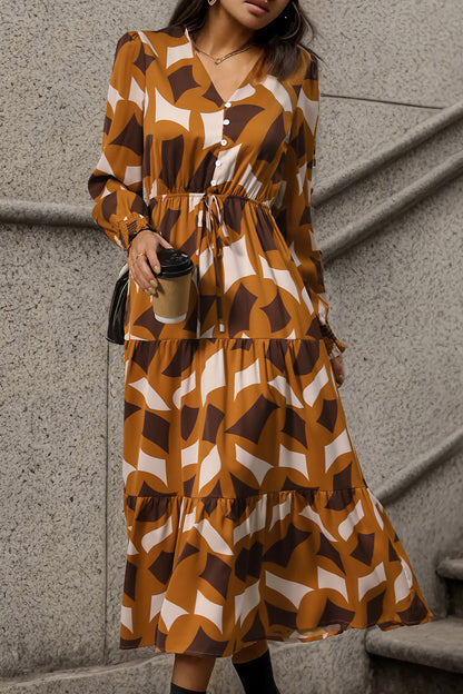 Printed Tied Pocketed Lantern Sleeve Dress | AdoreStarr