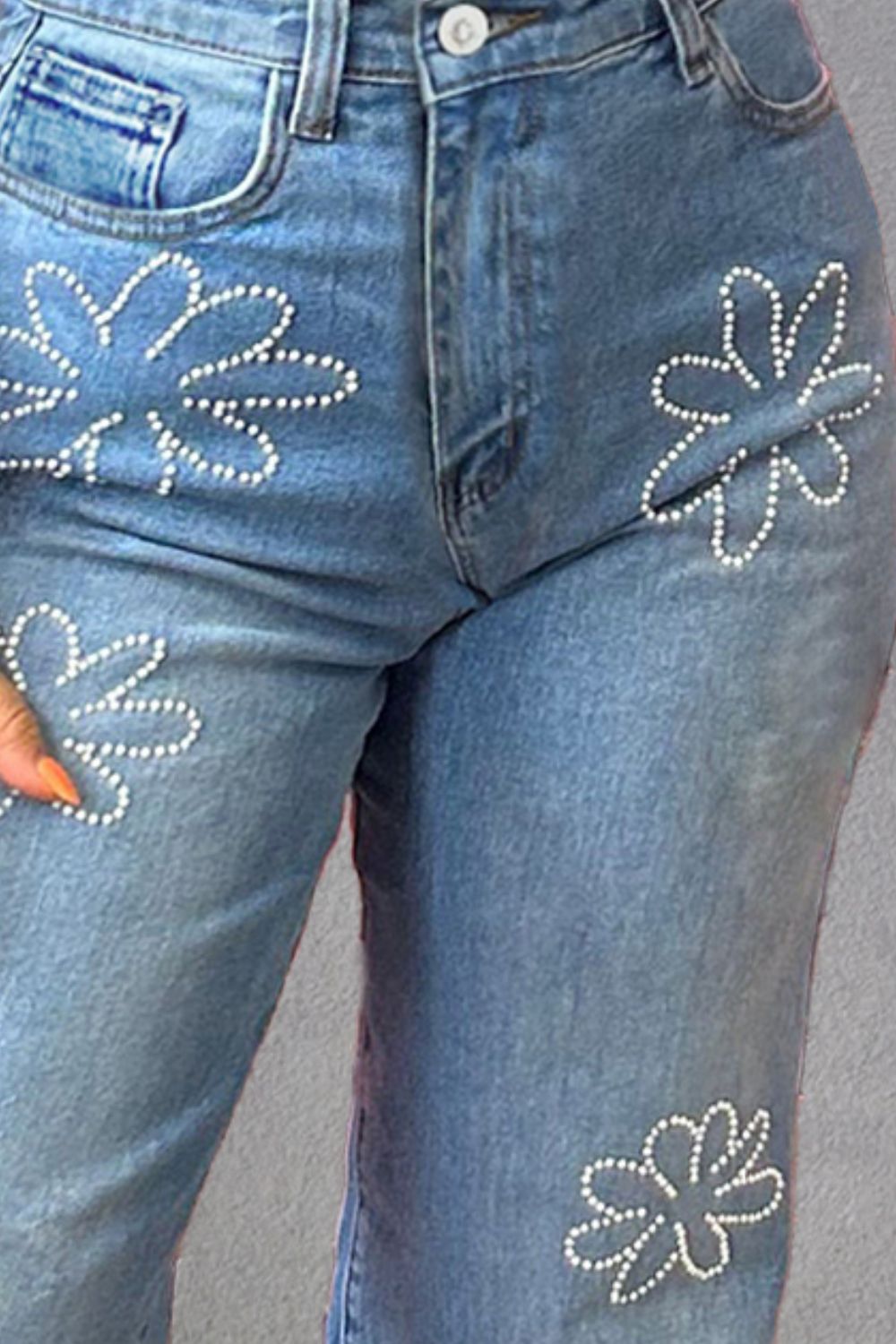 Rhinestone Straight Jeans