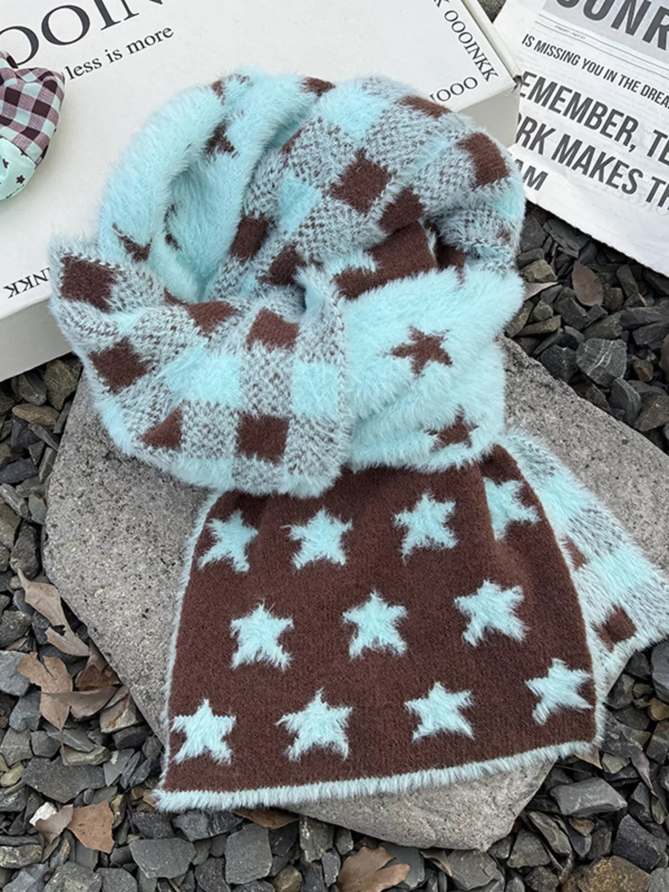 Star Plaid Plush Scarf -