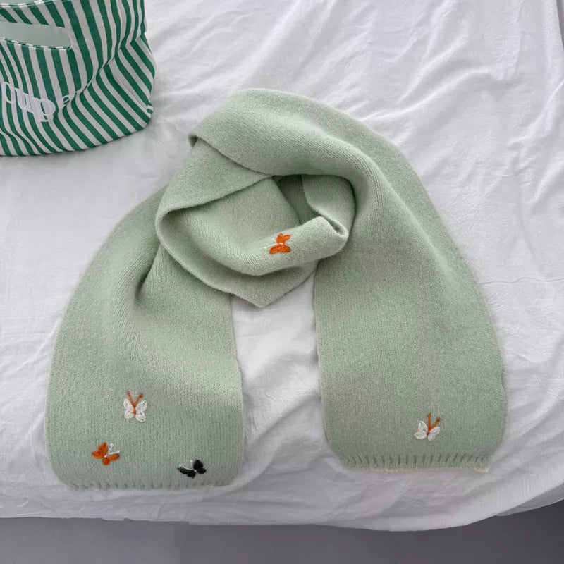 Butterfly Embroidered Knitted Scarf -