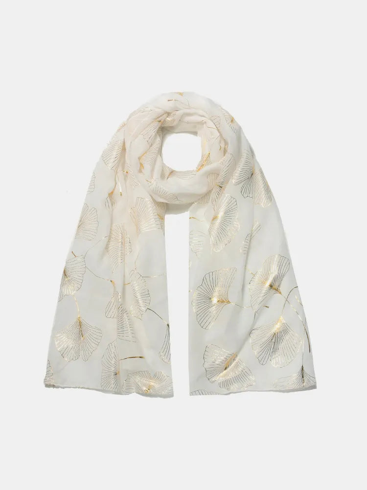 Ginkgo Leaf Polyester Scarf - White One Size