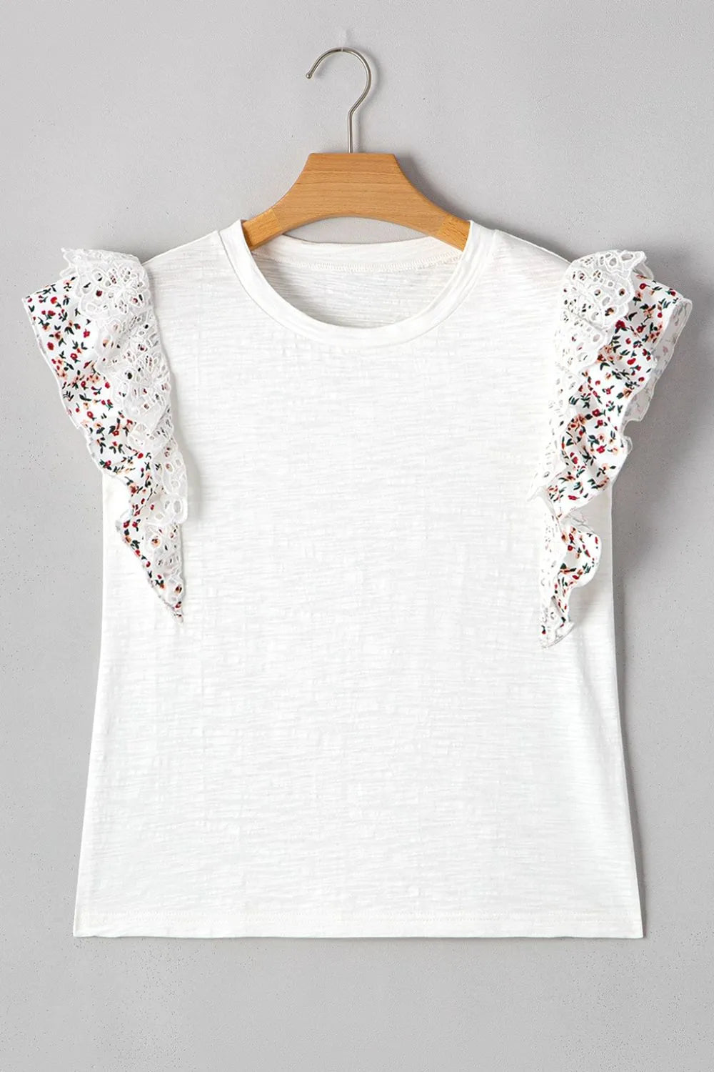 Floral Lace Patched Butterfly Sleeve Blouse - White