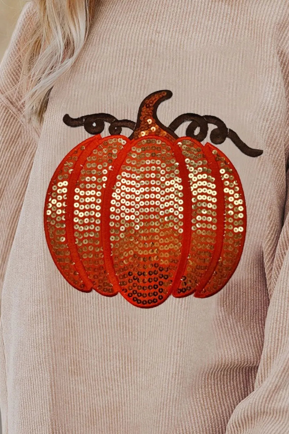 Sequin Pumpkin Round Neck Long Sleeve Sweatshirt -