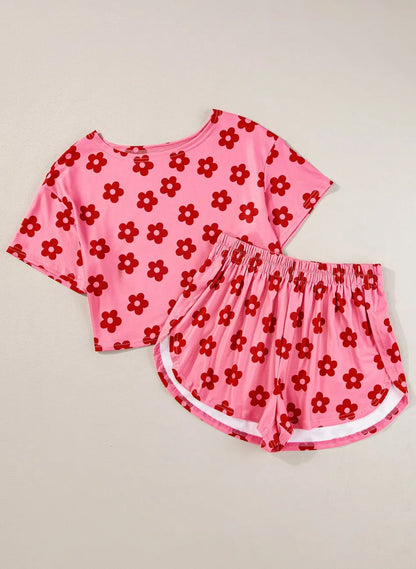Floral Cropped Tee and Shorts Lounge Set -