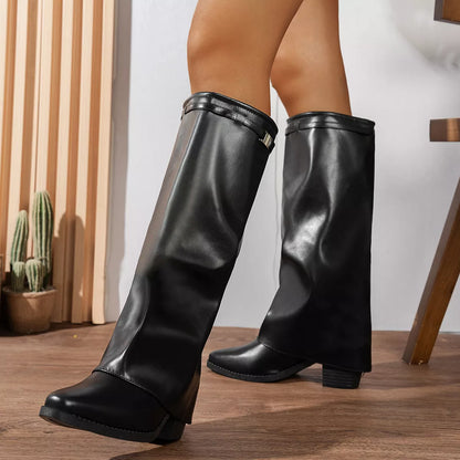 Knee-High Block Heel Boots -