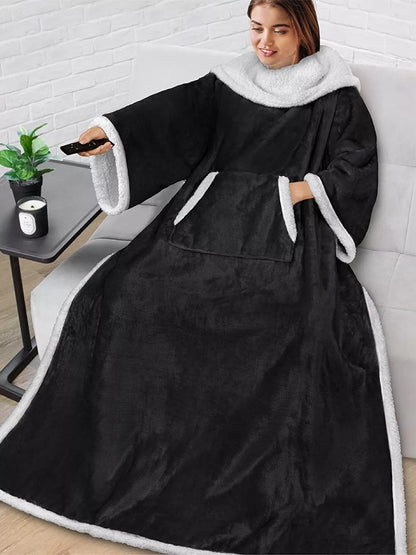 Oversized Wearable Blanket Hoodie Lounge Nightgown - Black One Size