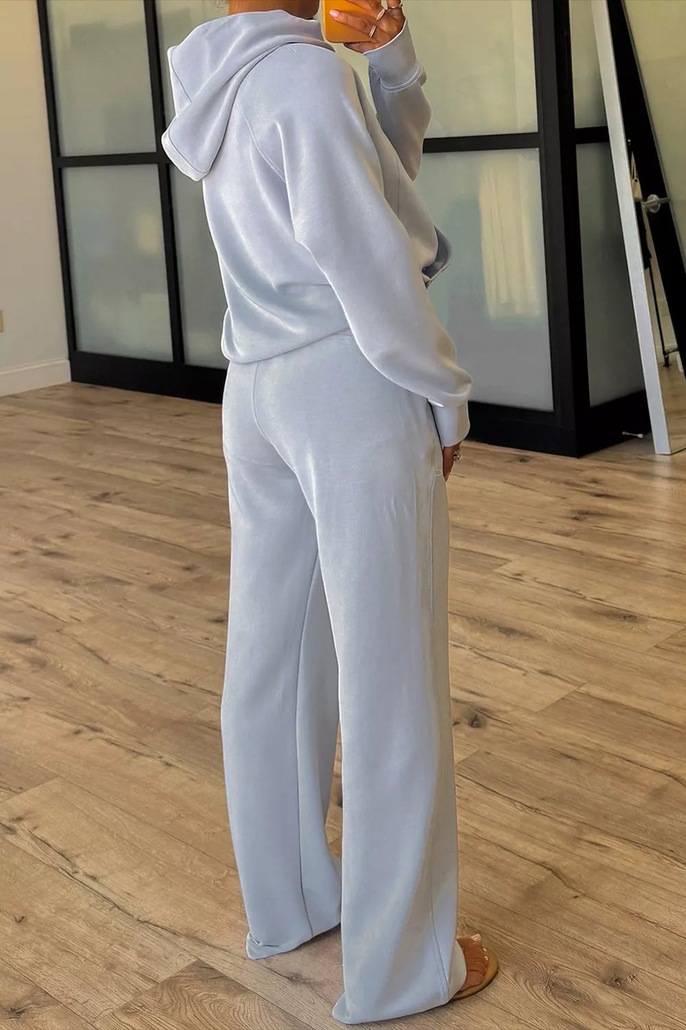 Half Zip Thumbhole Sleeve Hoodie and Pants Set -