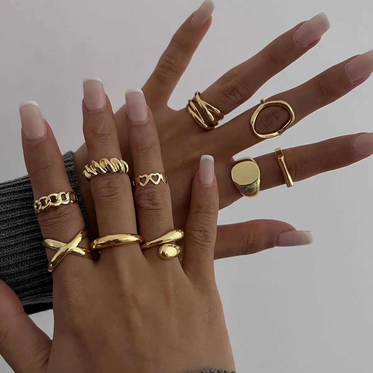 10-Piece Alloy Geometric Ring -