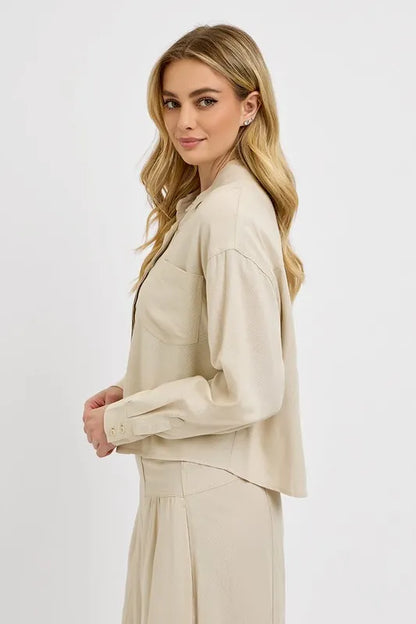 Button Down Long Sleeve Shirt - Taupe