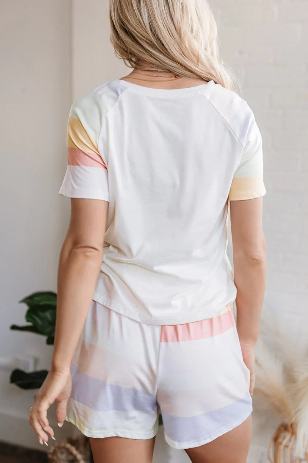 Rainbow Striped T-Shirt and Shorts Lounge Set -