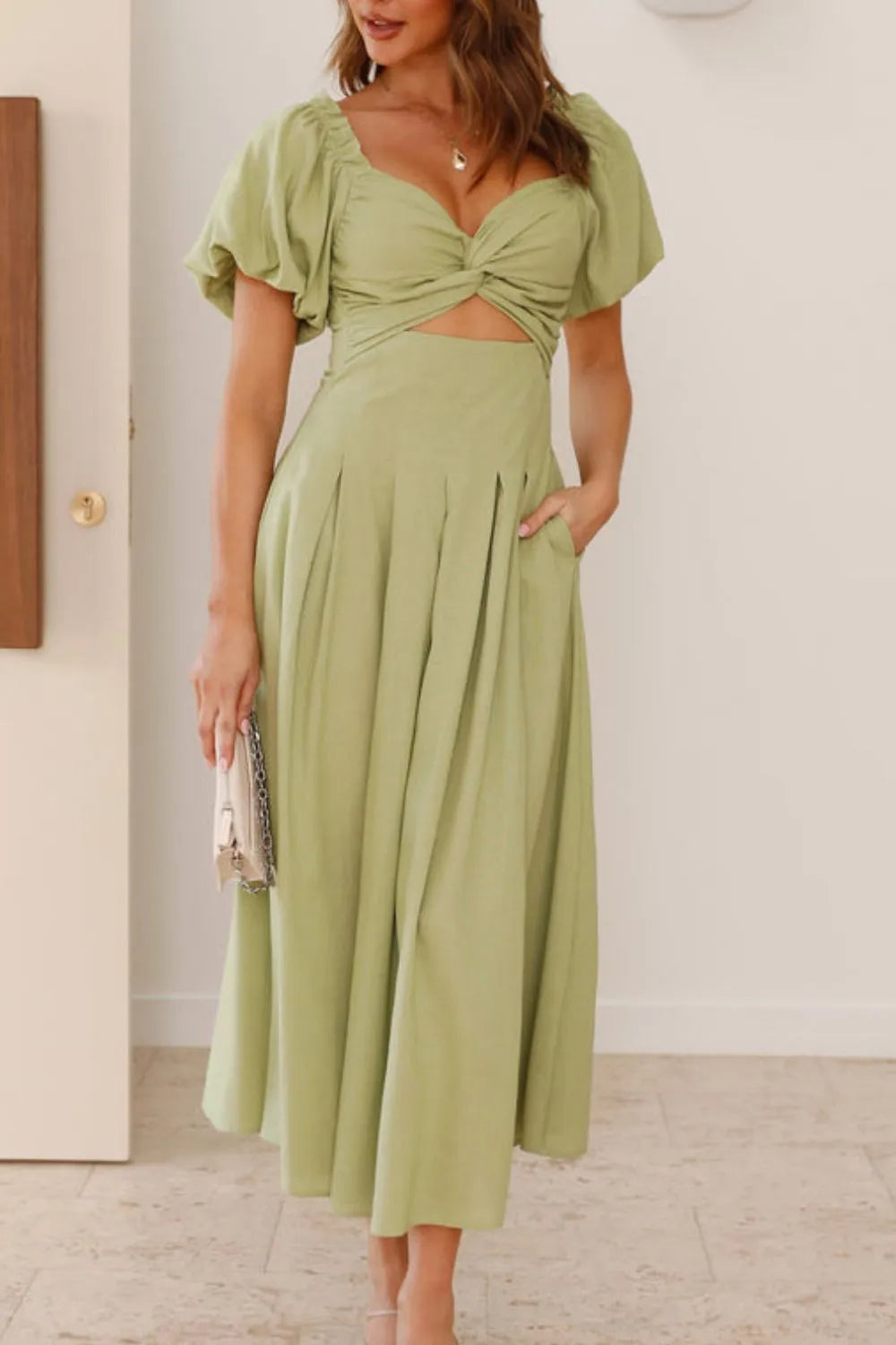 Sweetheart Neck Puff Sleeve Dress -