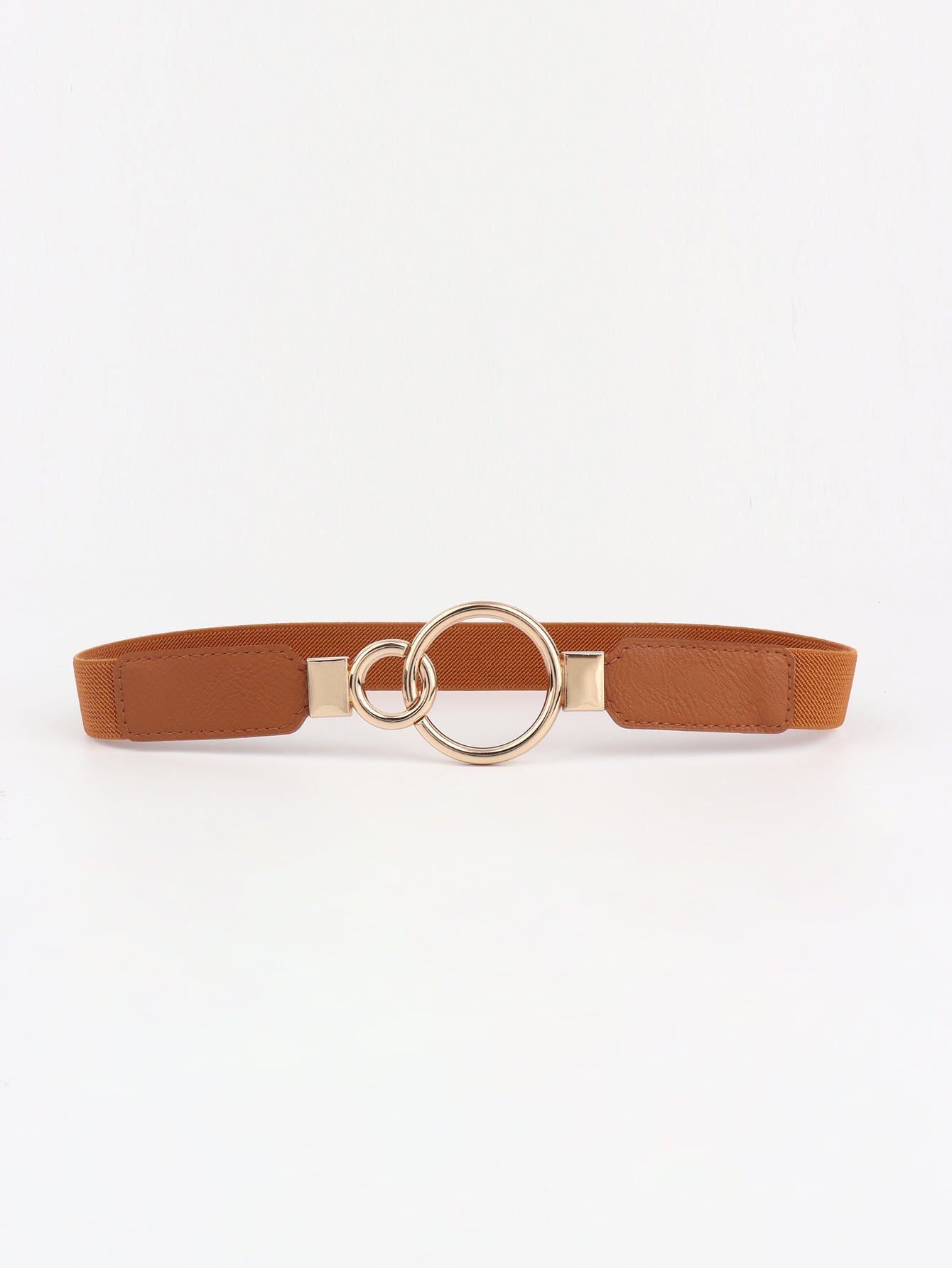 Double Ring Buckle Elastic PU Belt - Ochre One Size