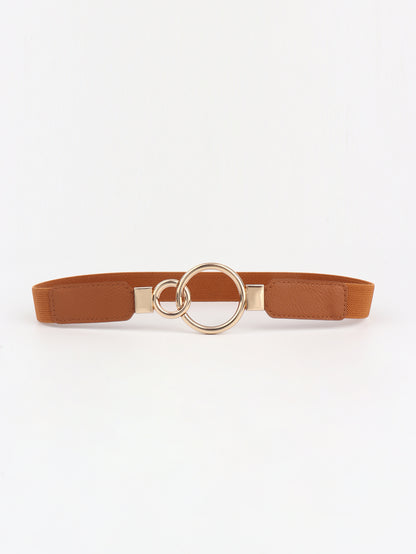 Double Ring Buckle Elastic PU Belt - Ochre One Size
