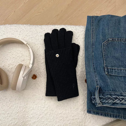Ribbed Knit Touchscreen Gloves - Black One Size