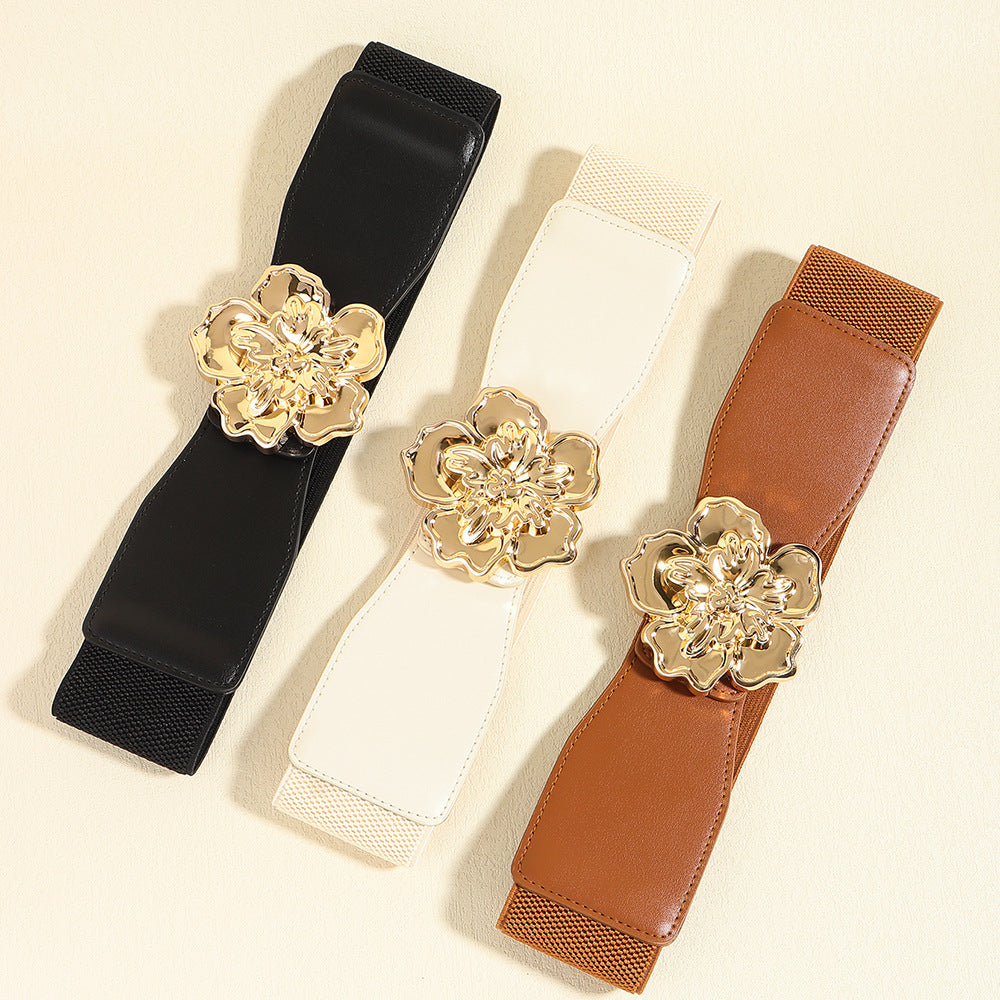 Flower Alloy Buckle Elastic Belt -