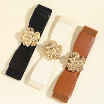 Flower Alloy Buckle Elastic Belt -