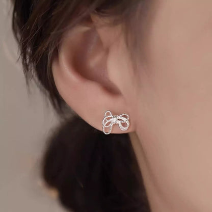 Sterling Silver Bow Knot Stud Earrings -