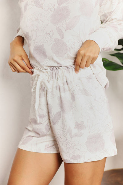 Floral Long Sleeve Top and Shorts Loungewear Set -