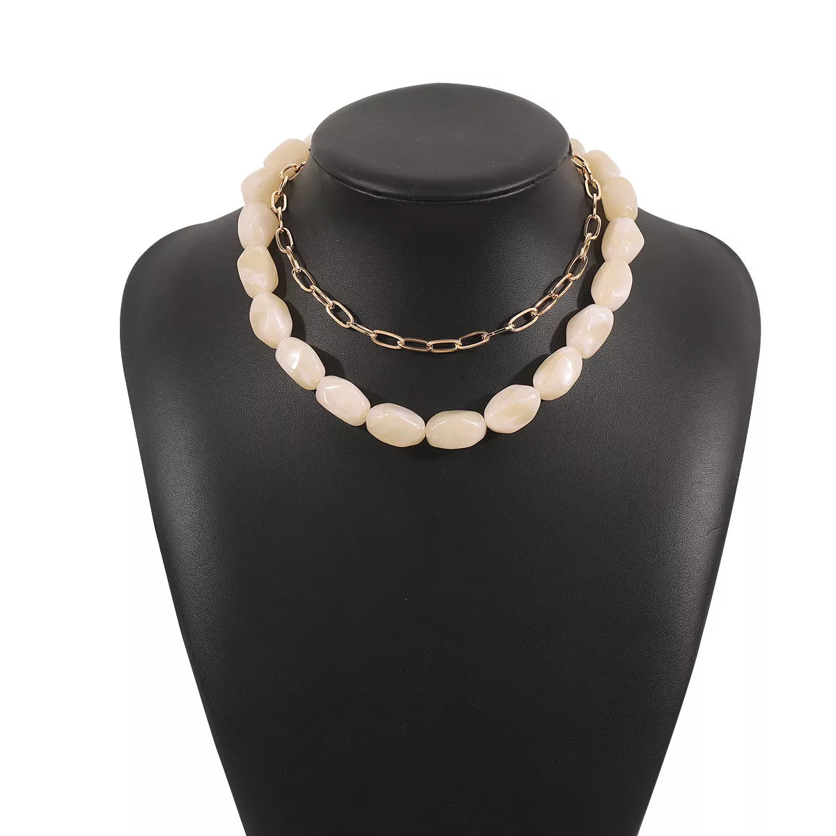 Colorful Beaded Chain Necklace - Beige One Size