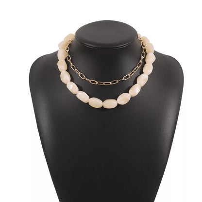 Colorful Beaded Chain Necklace - Beige One Size