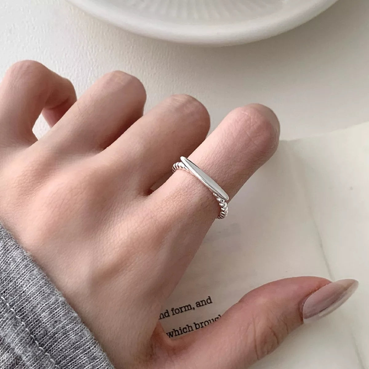 925 Sterling Silver Geometric Ring - Silver One Size