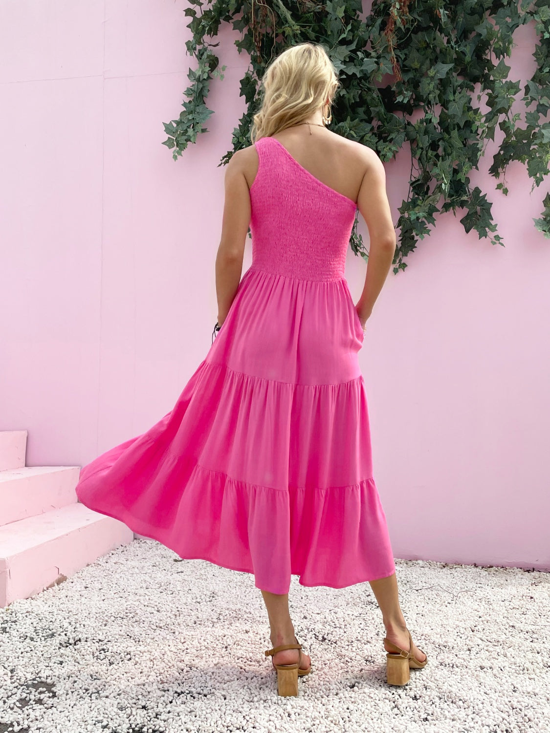 Smocked Single Shoulder Sleeveless Dress | AdoreStarr