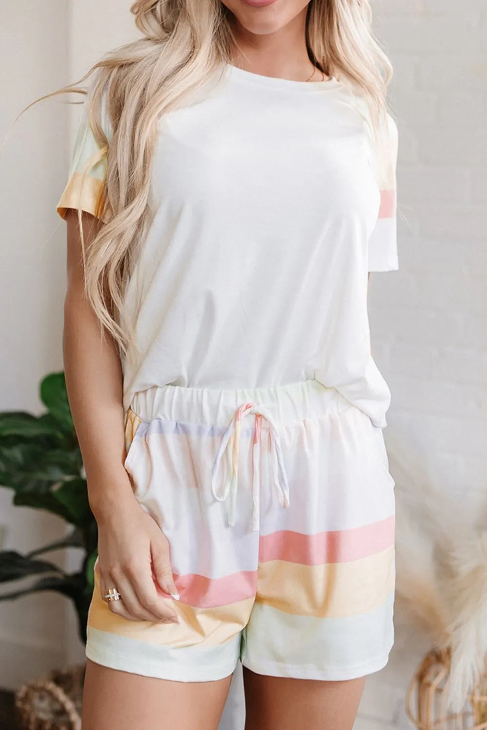 Rainbow Striped T-Shirt and Shorts Lounge Set -