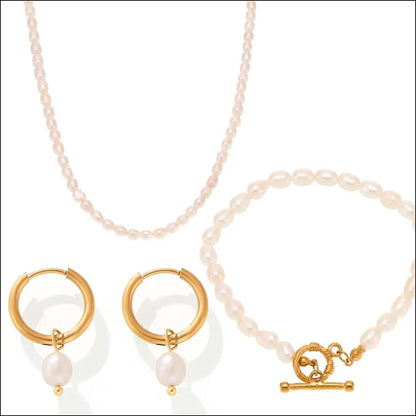 Pearl Necklace, Bracelet and Earrings 4-Piece Jewelry Set -
