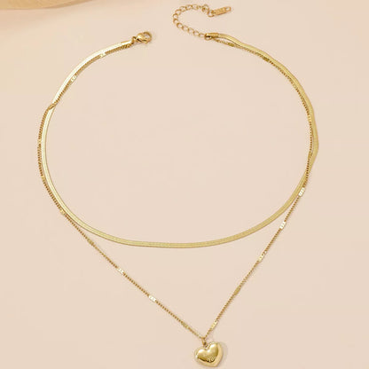 Gold-Plated Double Layered Heart Pendant Necklace -