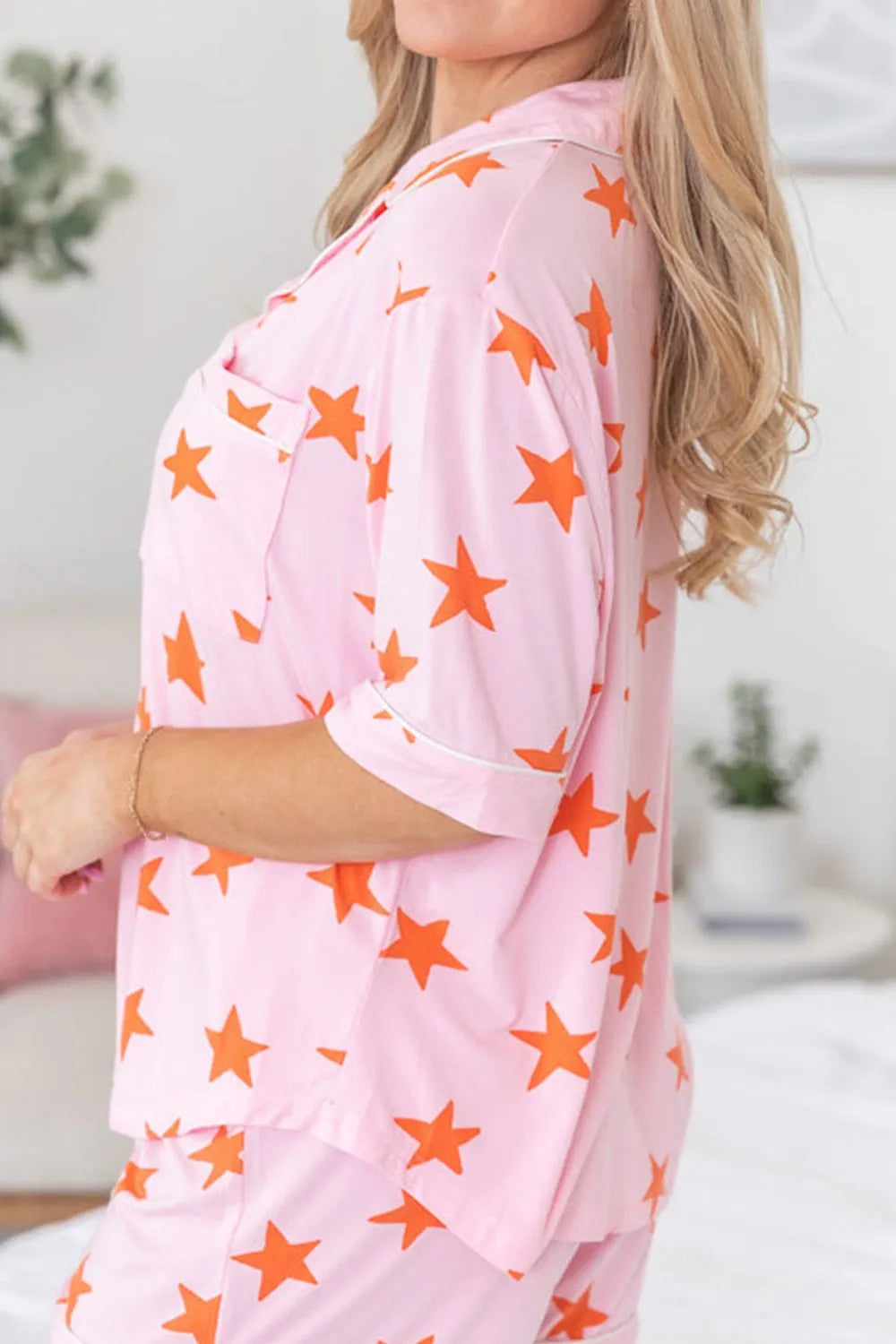 Star Print Short Sleeve Shirt and Shorts Set -