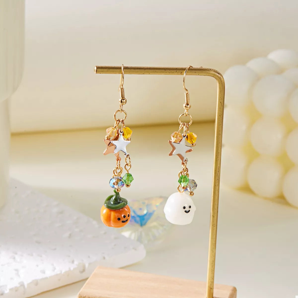 Halloween Asymmetrical Pumpkin Ghost Earrings -