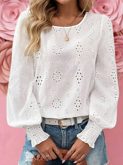 Eyelet Long Sleeve Blouse -