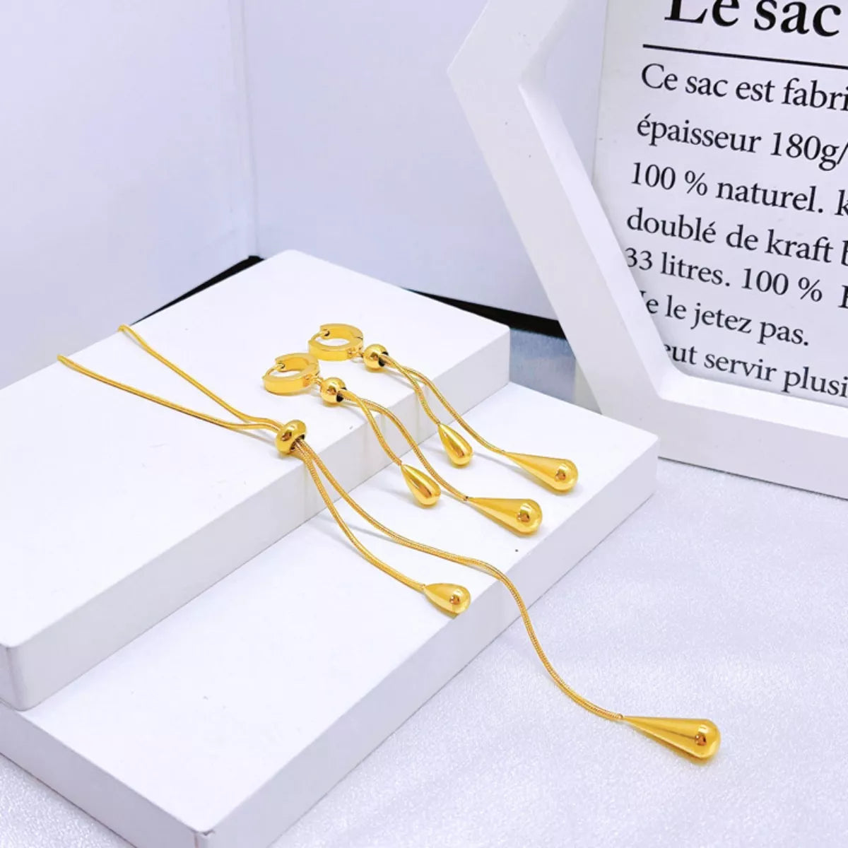 Teardrop Pendant Necklace and Earrings Jewelry Set -