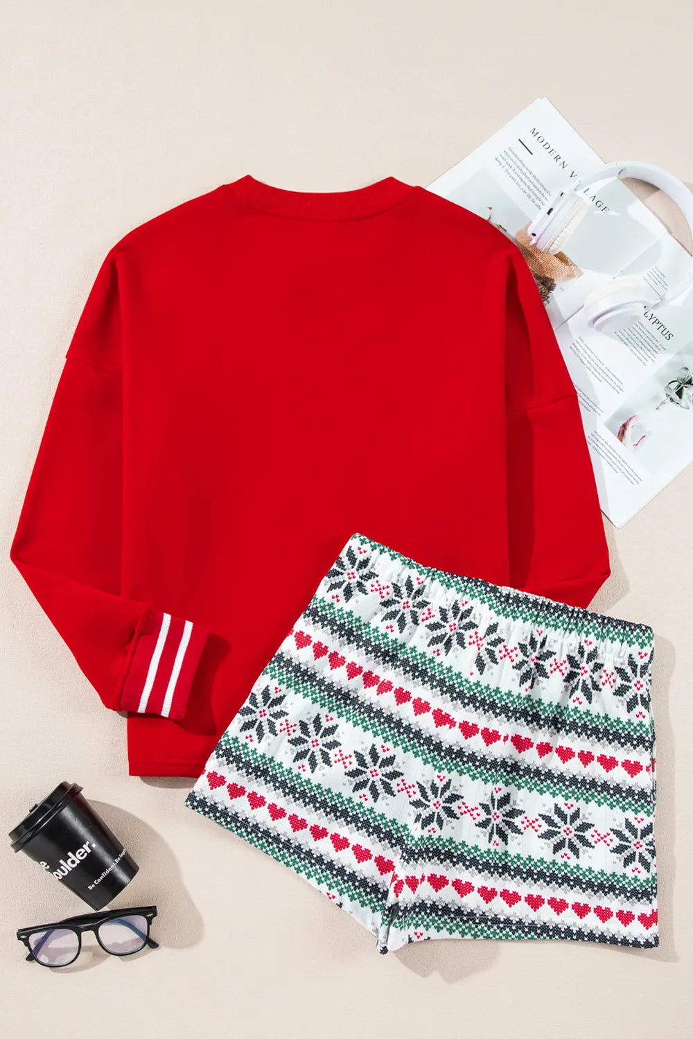 Letter Graphic Top and Printed Shorts Lounge Set -