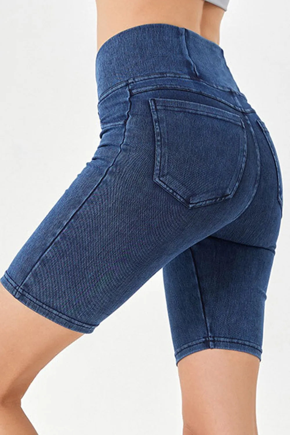 Asymmetrical Waist Denim Shorts -