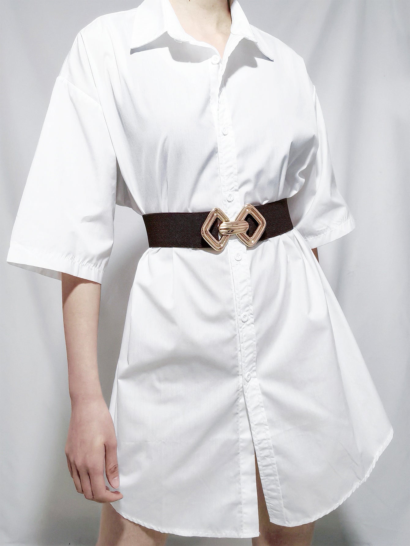 Geometric Buckle Elastic Wide Belt -