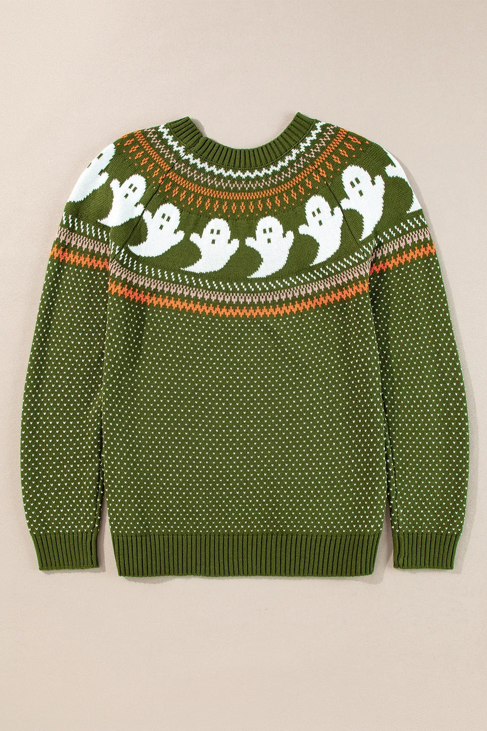 Ghost Round Neck Long Sleeve Sweater - Moss