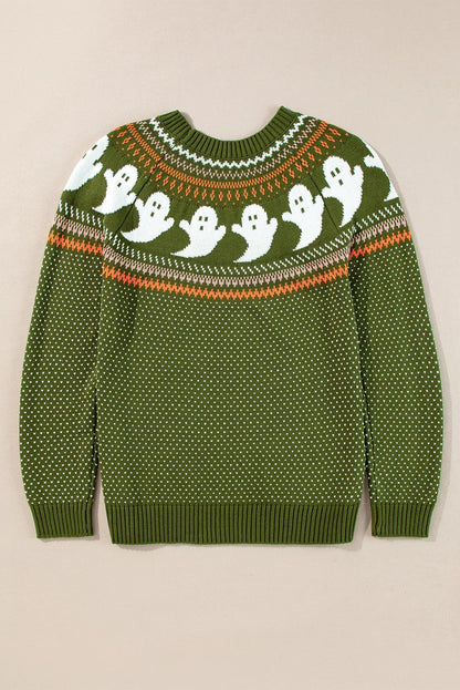Ghost Round Neck Long Sleeve Sweater - Moss