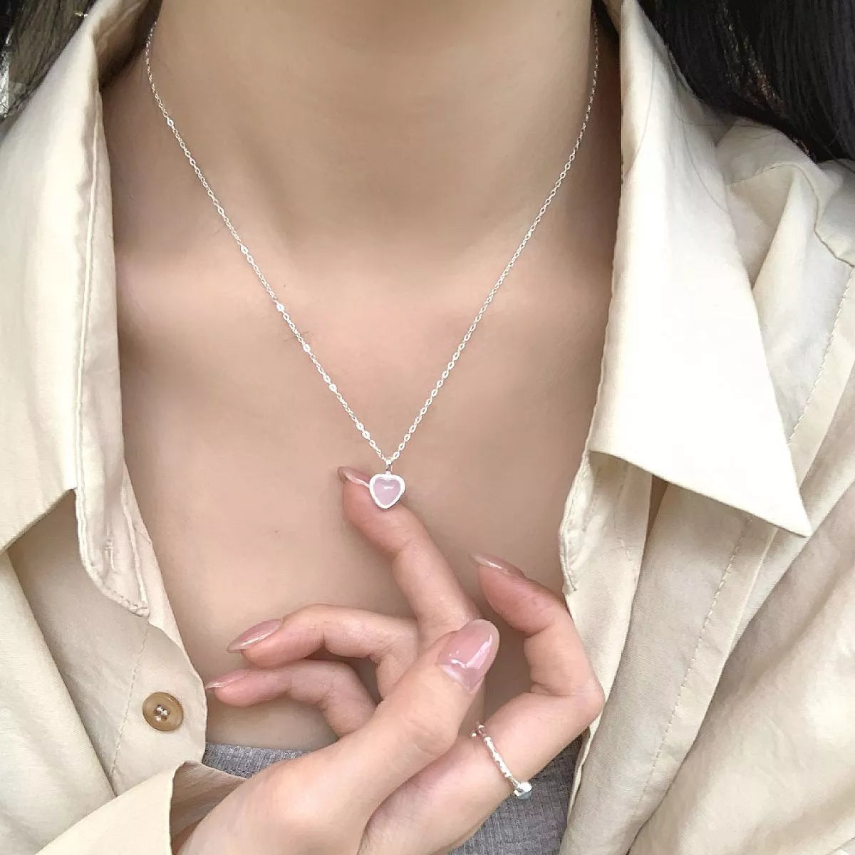 Sterling Silver Heart Pendant Necklace -