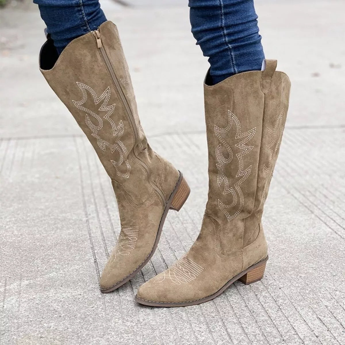 Point Toe Block Heels Boots -
