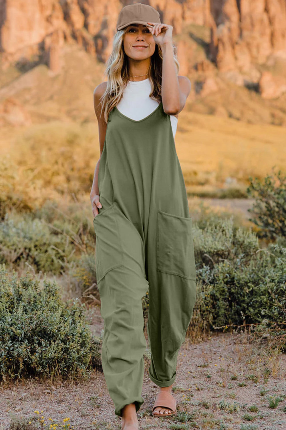 V-Neck Sleeveless Jumpsuit - Azure