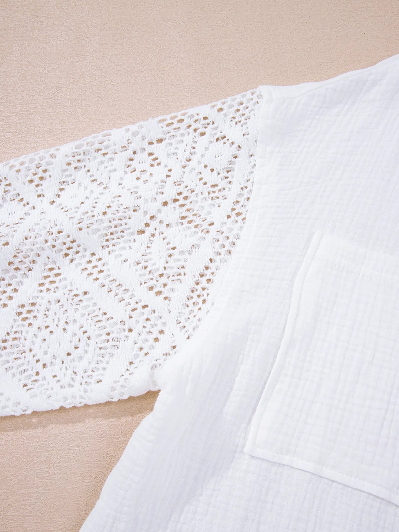 Lace Sleeve Button Down Shirt -