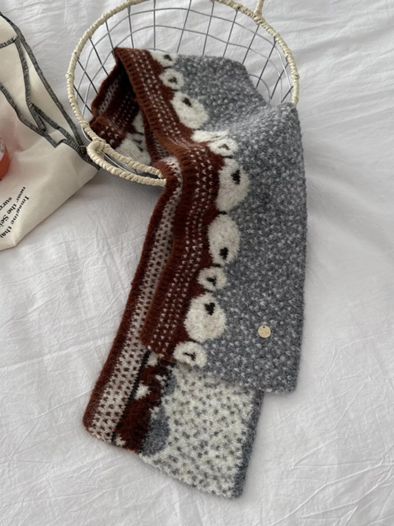 Sheep Pattern Knitted Scarf - Gray One Size