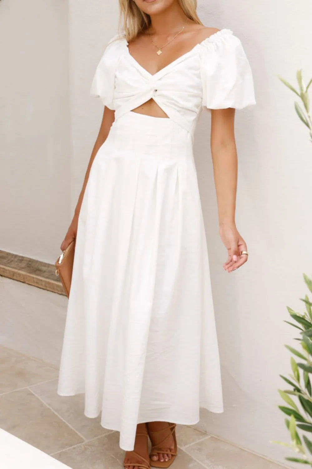 Sweetheart Neck Puff Sleeve Dress -