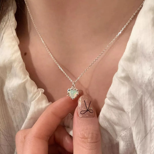 Sterling Silver Zircon Heart Necklace - Silver One Size
