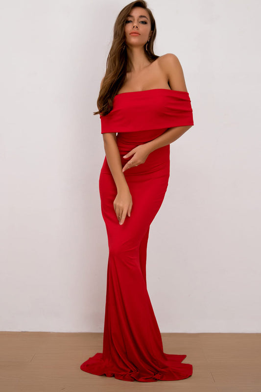Off-Shoulder Floor Length Dress | AdoreStarr