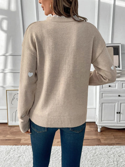Heart V-Neck Long Sleeve Sweater -
