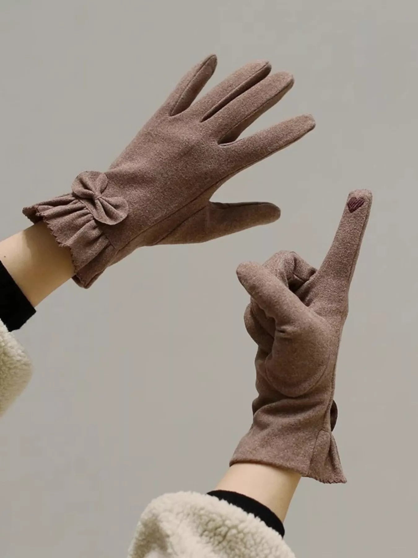 Ruffled Cuff Bow Gloves - Purple Red One Size