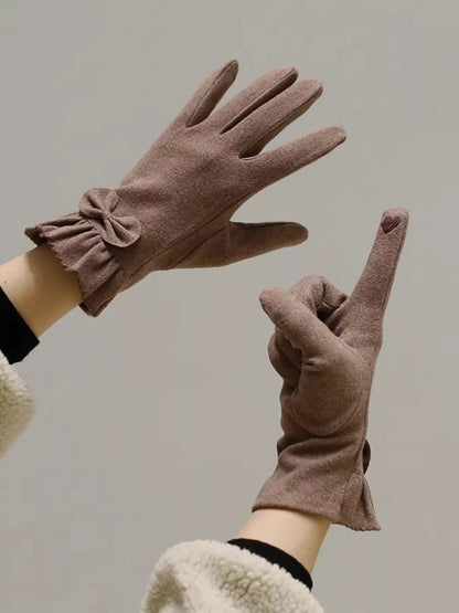 Ruffled Cuff Bow Gloves - Purple Red One Size