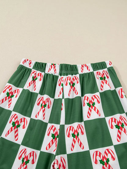 Candy Cane Checkered Pattern Pajama Set -